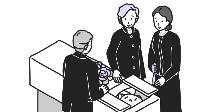 お葬式を準備している人のイラスト