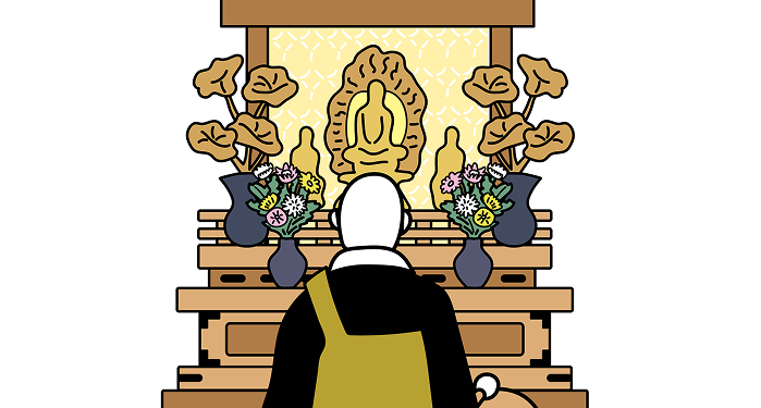 僧侶と祭壇のイラスト