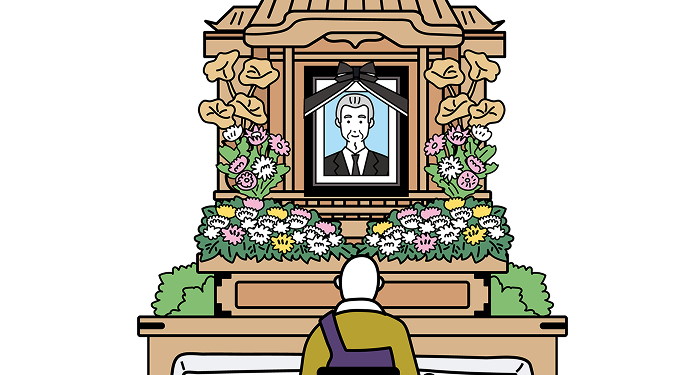 僧侶と祭壇のイラスト